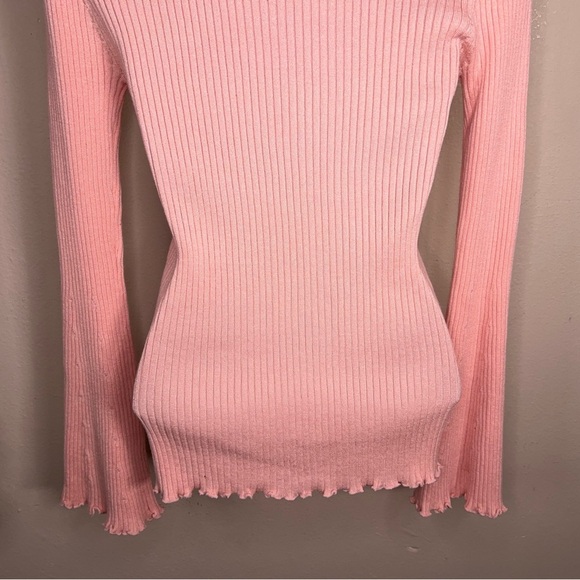 Small Bongo Pink Ribbed Long Bell Sleeve Sweater Knit Pastel Lettuce Trim - Picture 3 of 16